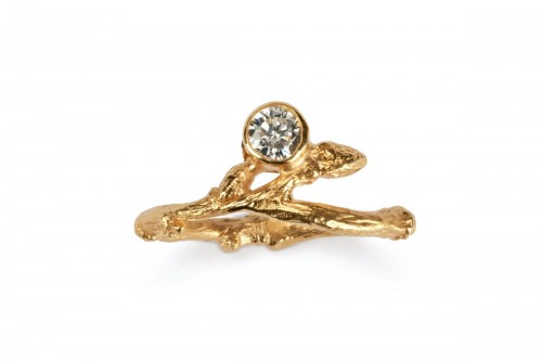 18ct Gold Slim Budded Twig and Diamond Engagement Ring